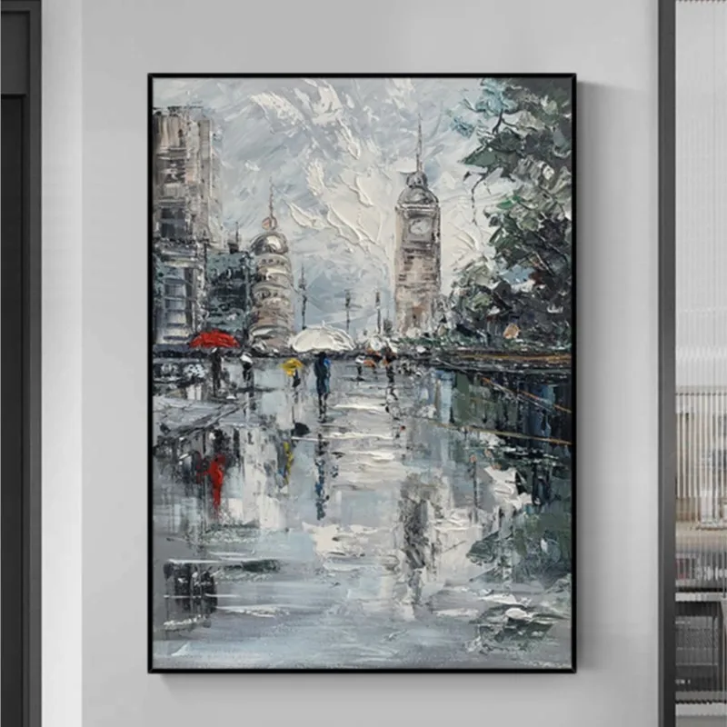 

Pure Hand Drawing Oil Painting Silent Wind Abstract Paris Street View Living Room Decorative City Landscape Entrance