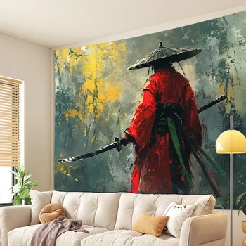 Arazzo guerriero samurai rosso 1 pezzo, appeso a parete 3D in stile retrò soggiorno camera da letto ufficio, regalo perfetto per la decorazione della festa 1