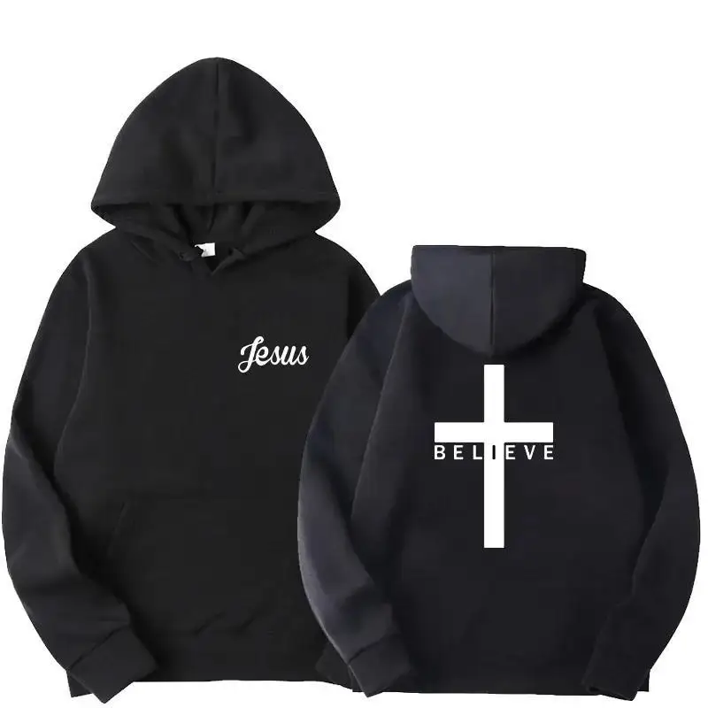 Mens Jesus Cross Printed Hoodies Casual Streetwear