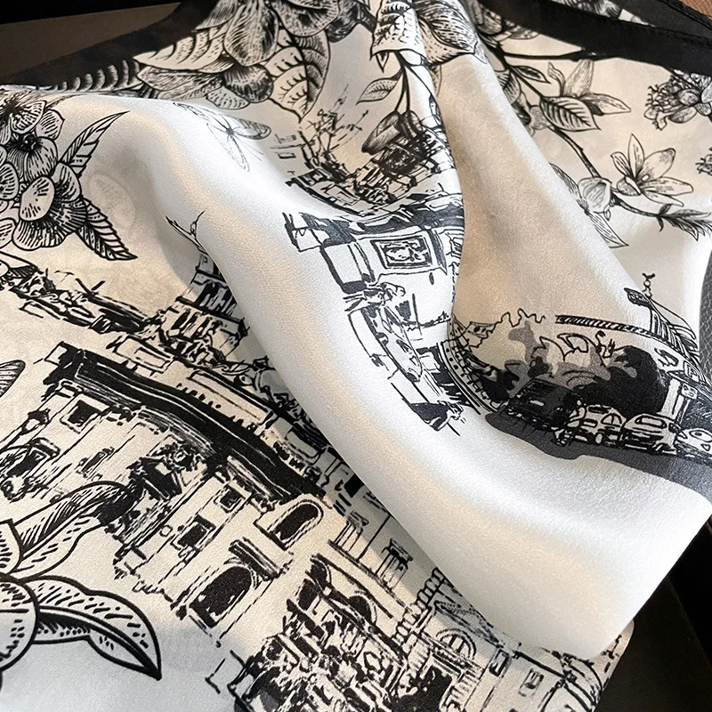 100% Silk Scarf Women 53*53cm Square Foulard Female Design Print Neck Scarf Hair Bandana Wirst Headkerchief 4