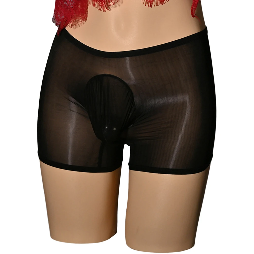 

Men Sexy Oil Glossy Tight Shorts Ball Pouch Panties Sissy Underwear High Stretch Underpants Sheer Transparent Erotic Underwear