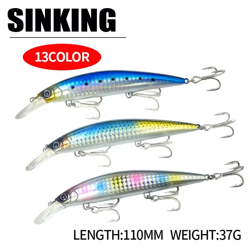Sinking Minnow Fishing Lures 110mm 37g Heavy Wobbler Artificial Hard Baits Seawater Bait Seabass Tuna Pesca Fishing Accessories