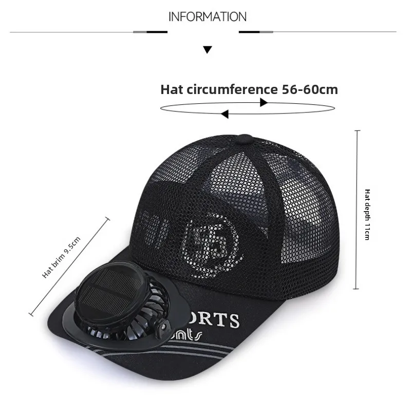 Solar powered charge fan baseball cap men summer outdoor sun shading breathable duck tongue mesh cap women gorras para hombres