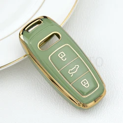 Premium Soft TPU Car Key Case Cover - Auto Styling Protection Shell Holder Accessories (Gold Line Green)