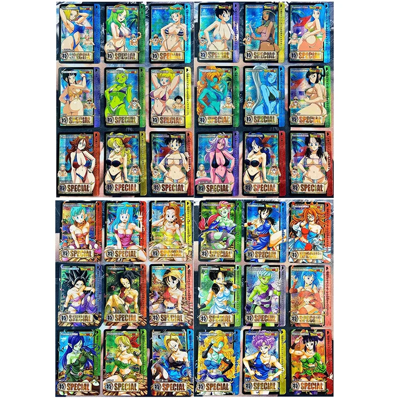 36 개/대 드래곤 볼 Z 수영복 전투 손상 안드로이드 18 Chichi Bulma 섹시한 여자 취미 용품 게임 애니메이션 컬렉션 카드