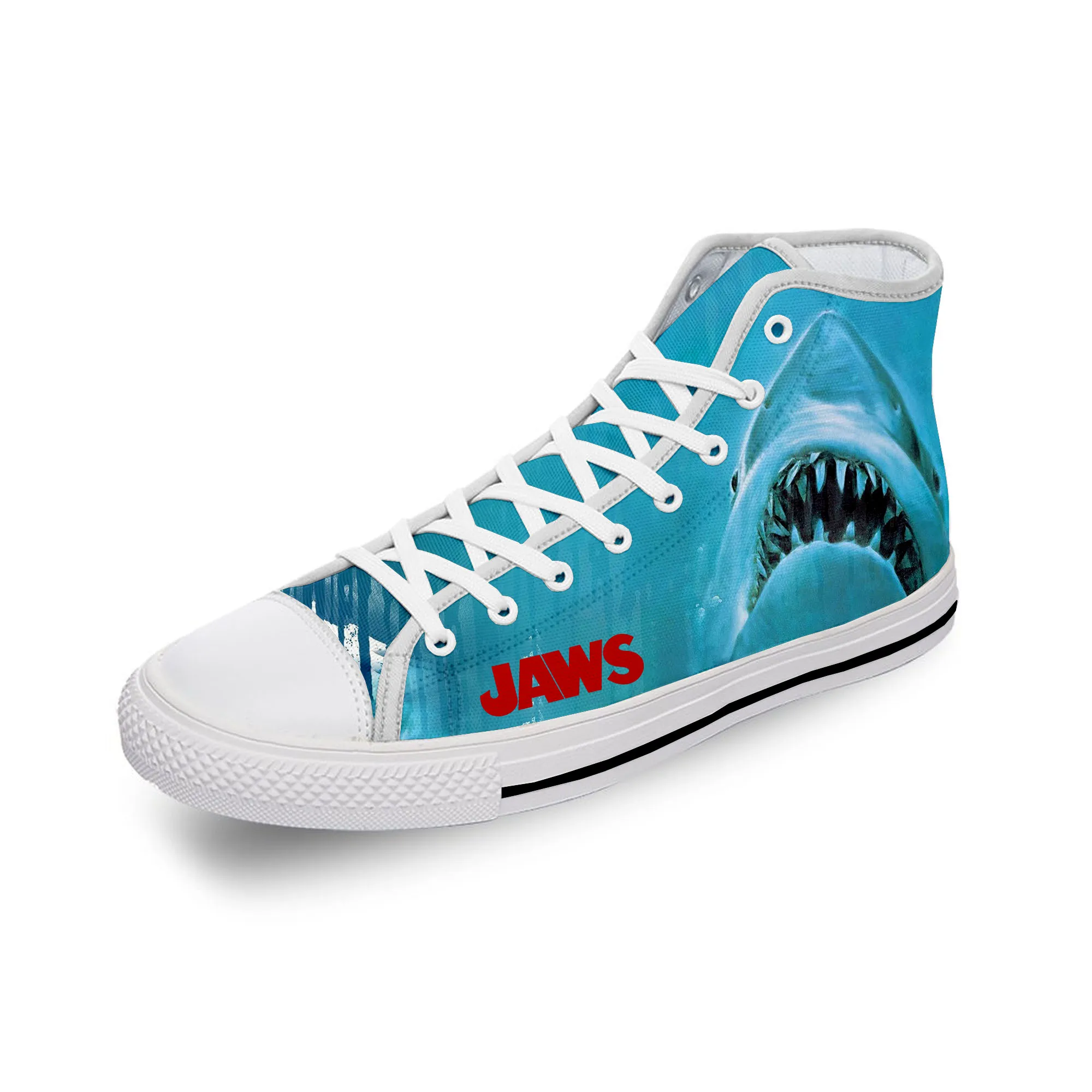 Jaws Movie Shark Horror White Funny Cloth 3D Print High Top Canvas Fashion Shoes Men Women Lightweight Breathable Sneakers