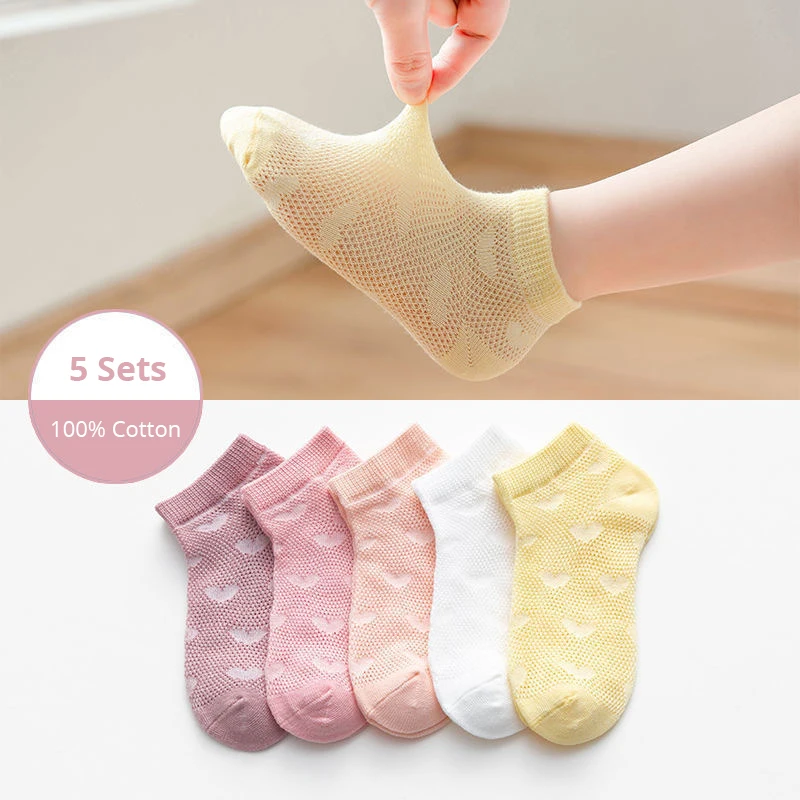 5 Pairs Sets Soft Cotton Baby Short Tube Mesh Socks Summer Accessories for Baby Girl Boy Clothing Colorful Gift Baby Socks