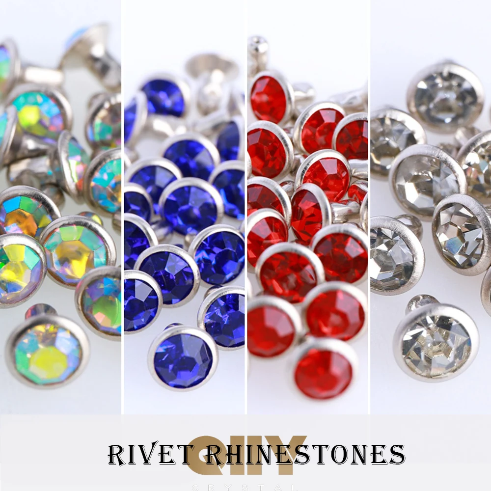 100 Sets 6/8mm Glass Rivets Rhinestone Glitter Crystal AB Silver Edge ...