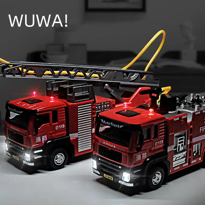 

1:50 Alloy Fire Truck Can Spray Water Ladder Car Water Tank Car Inertia Sound and Light Toy Car Children's Gift