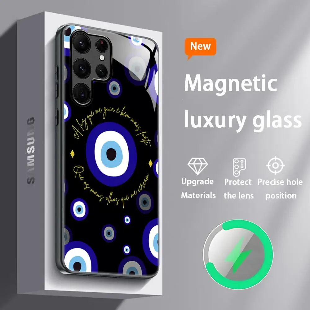 Design Blue Evil Eye Phone Case with Glass Magnetic Back