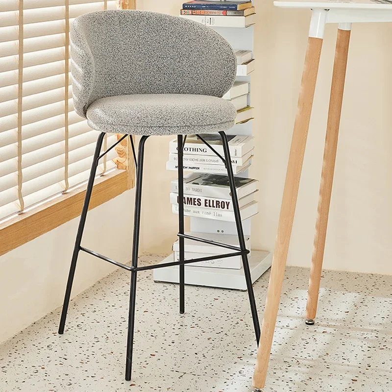 Nordic Flannel Bar Chair for Kitchen Bar Furniture Metal Wrought Iron High Feet The Chairs Home Simple Designer Front Desk Stool