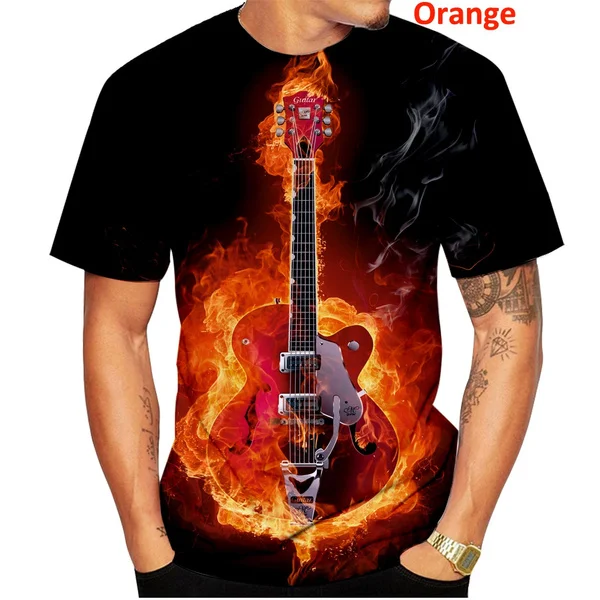 

2023 Funny 3D Unisex Guitar Art Printed T Shirt Mens Fashion T-shirt Hip Hop Casual Streetwear Tops Tees