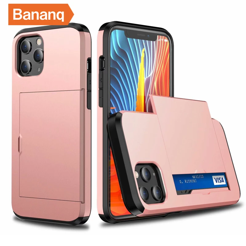 thumbnail image 1 of Bananq Slide Card Slot Phone Case For iPhone 11 12 13 14 15 Pro Max Mini X XS XR 8 7 6 Plus Shockproof Card Bag Cover, 1 of 5