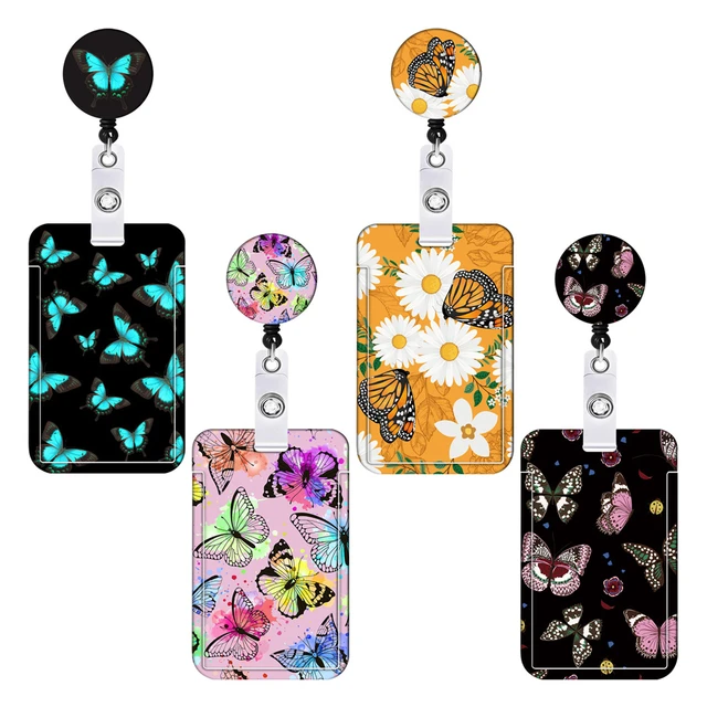 Butterfly Easy-open Buttons Badge Holder Plastic Double Sided Print ID Card  Holder Retractable Lanyard Badge Holder - AliExpress