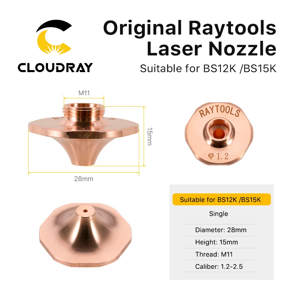 

Cloudray Original Raytools Dia.28mm H15 Caliber 1.2~2.5 Single Layers Laser Nozzles for BS12K/BK15K Fiber Laser Cutting Machine