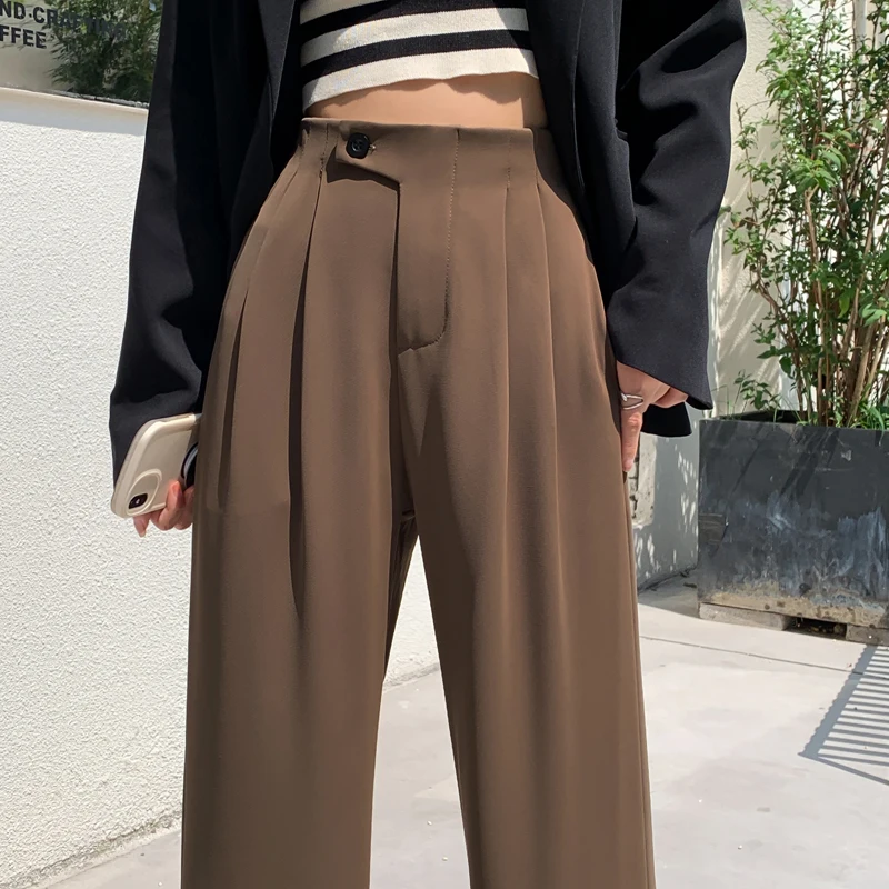 

Retro Fashion Suit Pants for Women Spring Autumn 2023 New High Waist Straight Trousers Office Ladies
