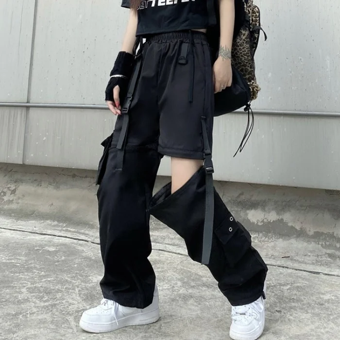 Harajuku Zipper Trouser Casual High Waist Summer Loose Gothic Clothes Black Streetwear Hip Hop Joggers Cargo Women Pants nike pants