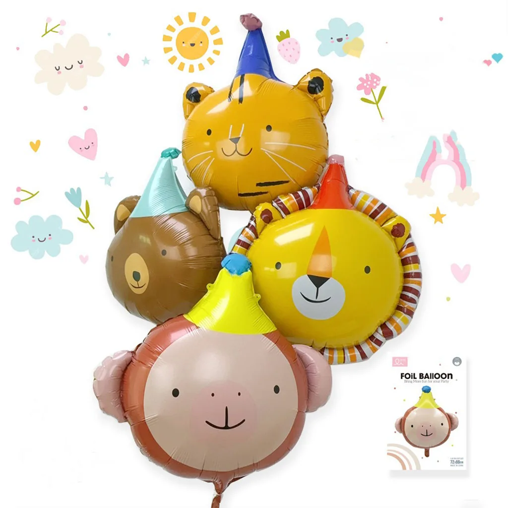 

Cartoon Circus Animal Aluminum film Balloons Bear Lions Monkey Tigers Hat Baloons Kids Happy Forest Theme Birthday Party Ballons