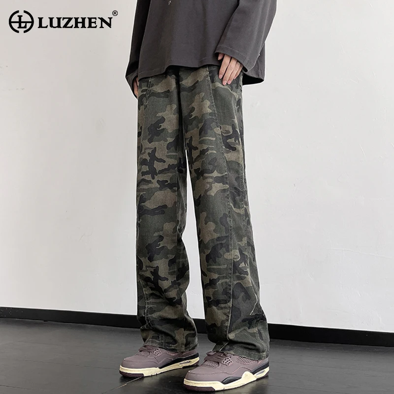 

LUZHEN 2024 Spring New American High Street Original Camouflage Pattern Casual Denim Pants Men's Straight Fashion Jeans LZ1046