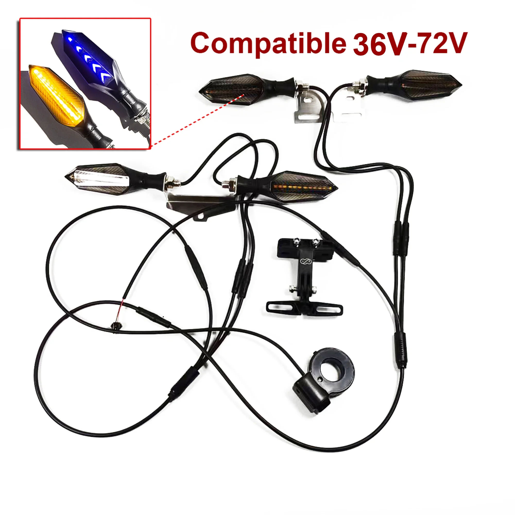 LinHi bicicletta elettrica V03-36V 48V 52V 72V Flusso flash indicatori di direzione Cavo impermeabile mini set di luci - immagine 6