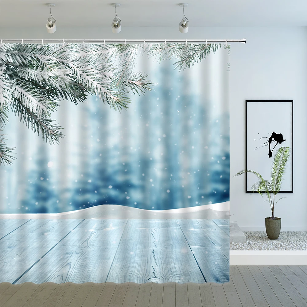 

White Snow Mountain Forest Shower Curtain Winter Landscape Bathroom Curtains For Home Decor Polyester Bath Curtains With Hooks