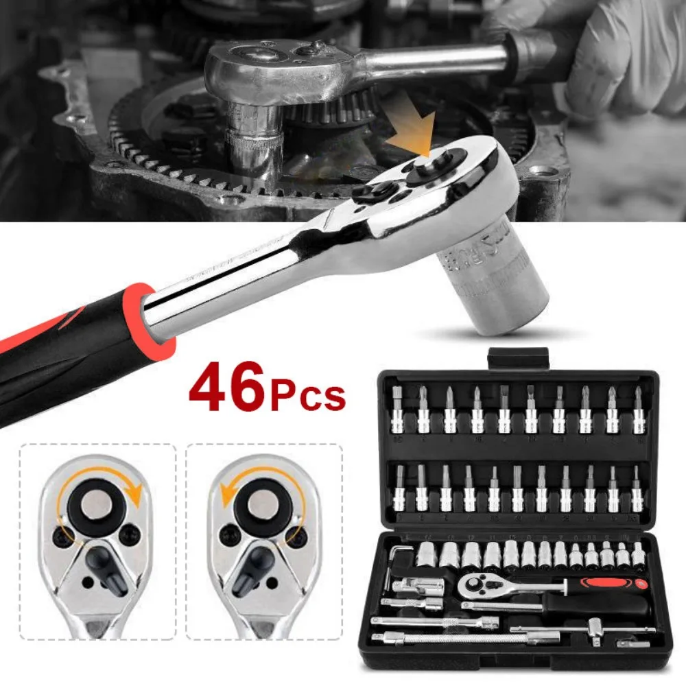 

46pcs Combination Set Wrench Durable Socket Spanner Screwdriver Household Motorcycle Car Repair Tool Kits Accessory Wrench Set