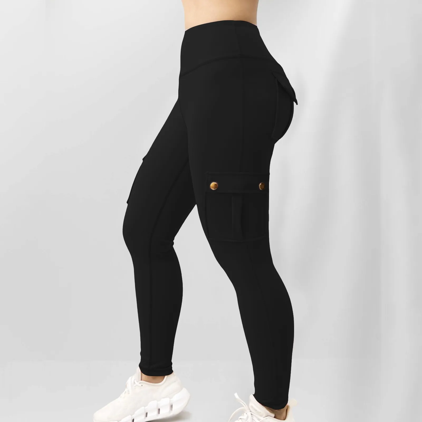 

Black Pockets Women Yoga Long Pants Basic High Waist Solid Active Bottoms Sports Trousers Women Leggings Straight Pants Female