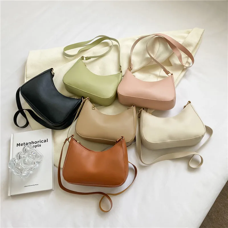 

Retro Solid Color PU Leather Shoulder Underarm Crossbody Bag Bolsos Mujer 2023 Tendecia Fashion Designer Luxury Casual Purses