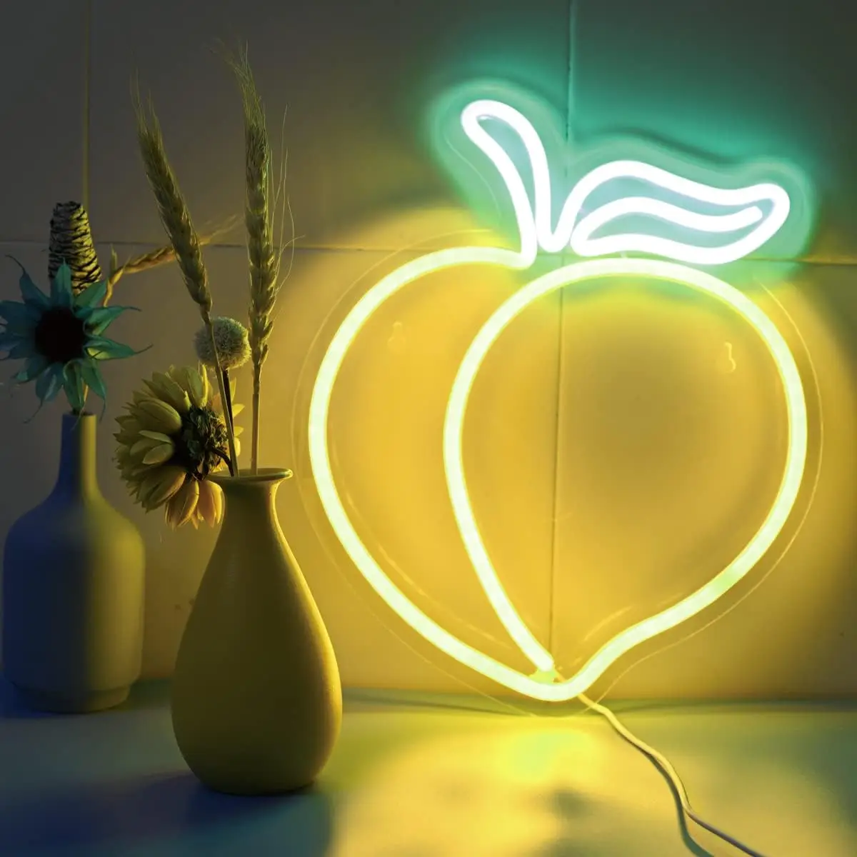 

Fruit Peach Led Neon Signs Teen Room Decor Light Inch,USB Powered Led Strip Signs For kids Room,Game Room, Birthday Decor