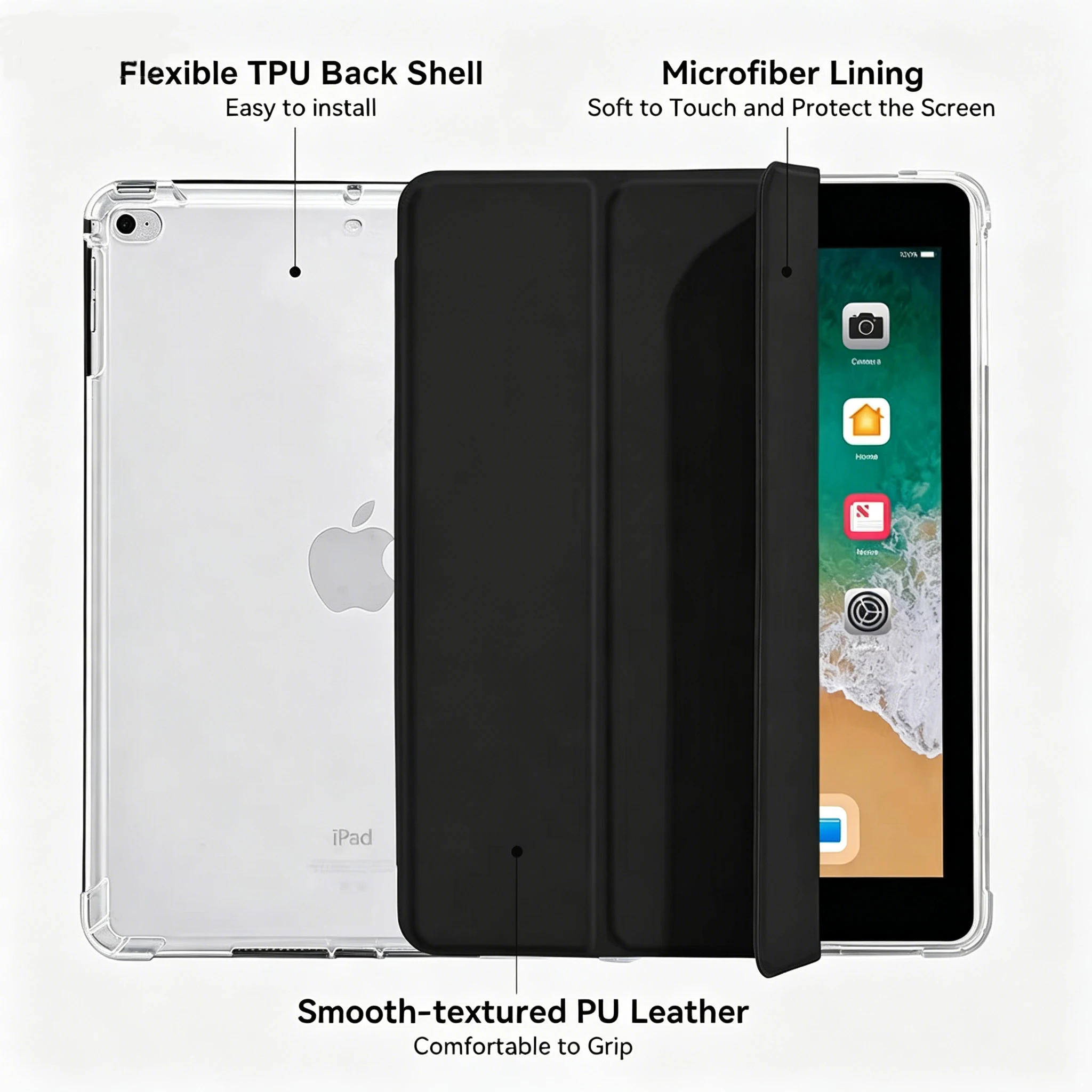 Lightweight Protective iPad Case with Stylus Holder - Soft TPU Cover