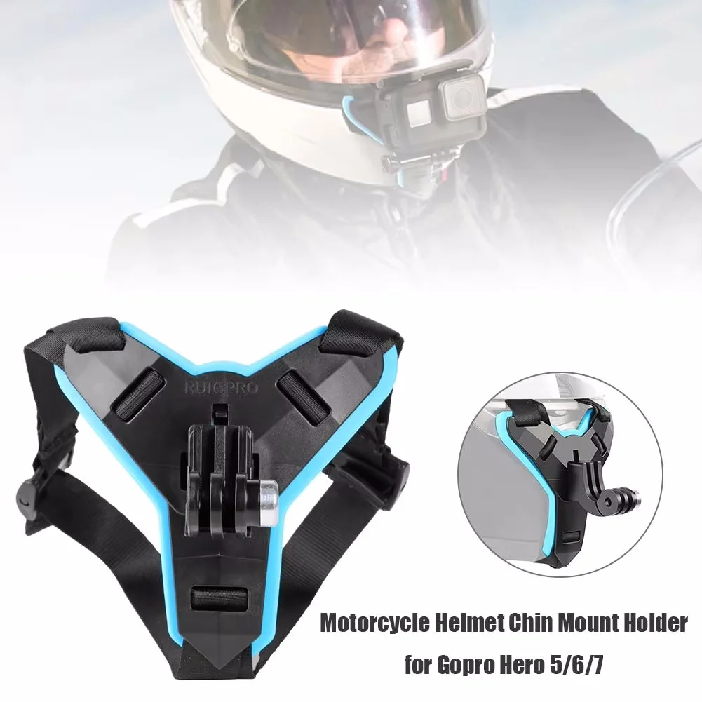 Support de fixation pour mentonnière de casque moto, vue de côté avec GoPro Hero 9