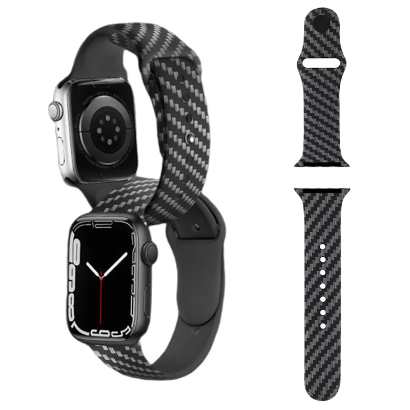 Silicone Strap For Apple Watch Band SE 7 6 5 Strap 44mm 42mm 45mm 41mm 38mm carbon fiber Wristband Silicone Bracelet