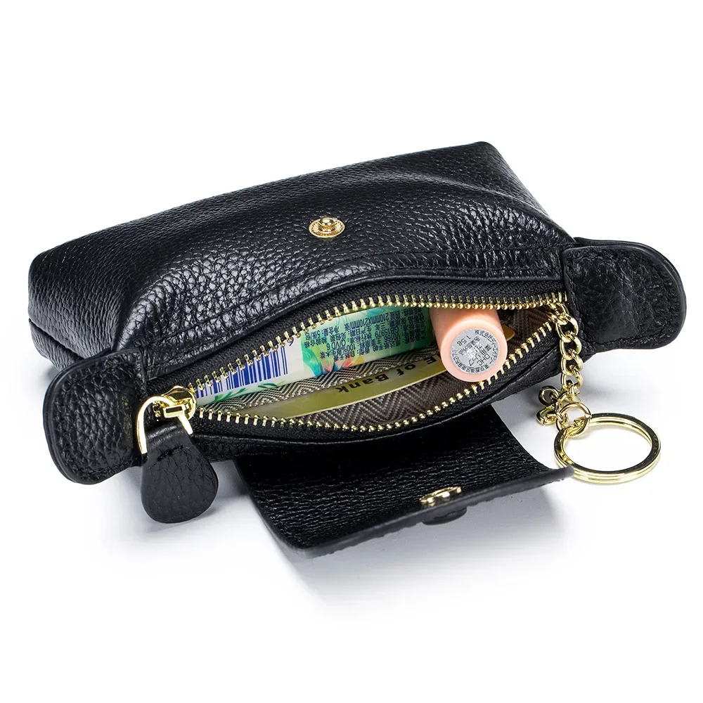Women's Genuine Leather Clutch Mini Pouch Large Capacity Double Zipper Multi-function Coin Purse