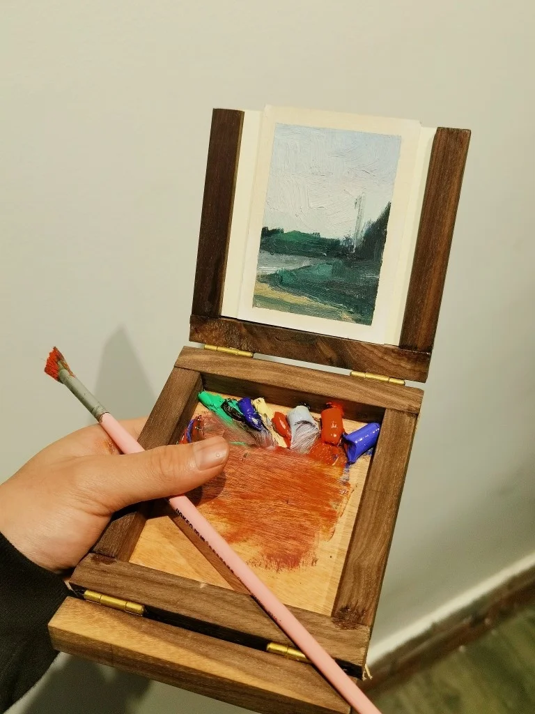 Mini Cute  Black Walnut  Wood Lovely Portable Pocket Oil Painting Box