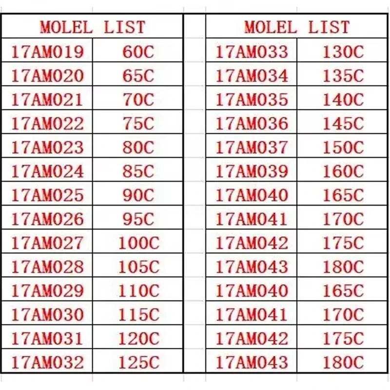 Pack of 1-20PCS Automatic Reset Temperature Switch - Overheat Protector 10A, Normally Closed, 60-180°C