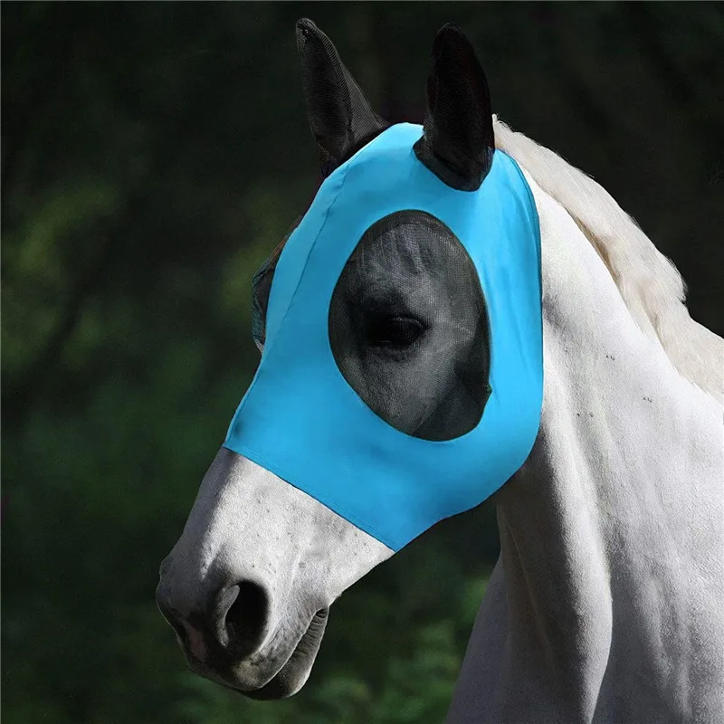 New Multicolor Horse Face Mask Anti Fly Breathable Stretch Knitted Mesh Anti Mosquito Mask Horse Riding Equestrian Equipment