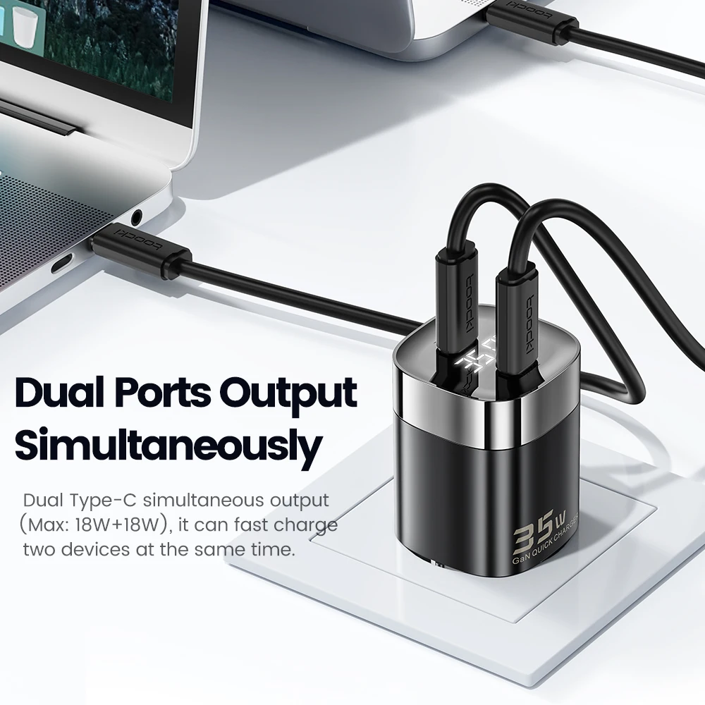 Toocki 35W GaN USB C Charger Quick Charge 3.0 Display USB C PD Fast Charger For Macbook Air 15