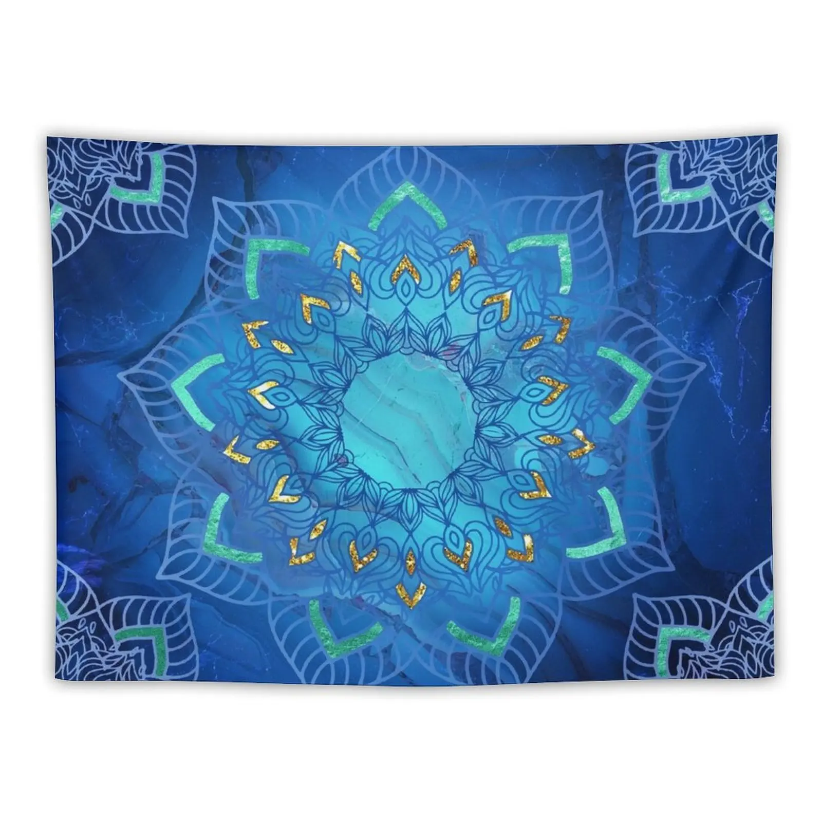

Blue Gold and Turquoise Mandala Tapestry Wall Decor Hanging Decorative Wall Mural Room Decorations Aesthetic Tapestry
