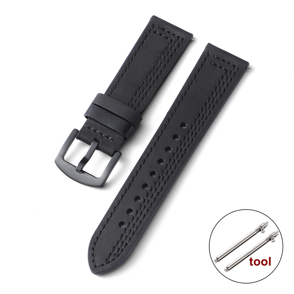 Vintage Genuine Leather Watch Strap with Quick Release and Hand Stitching, 20mm 22mm Wristband