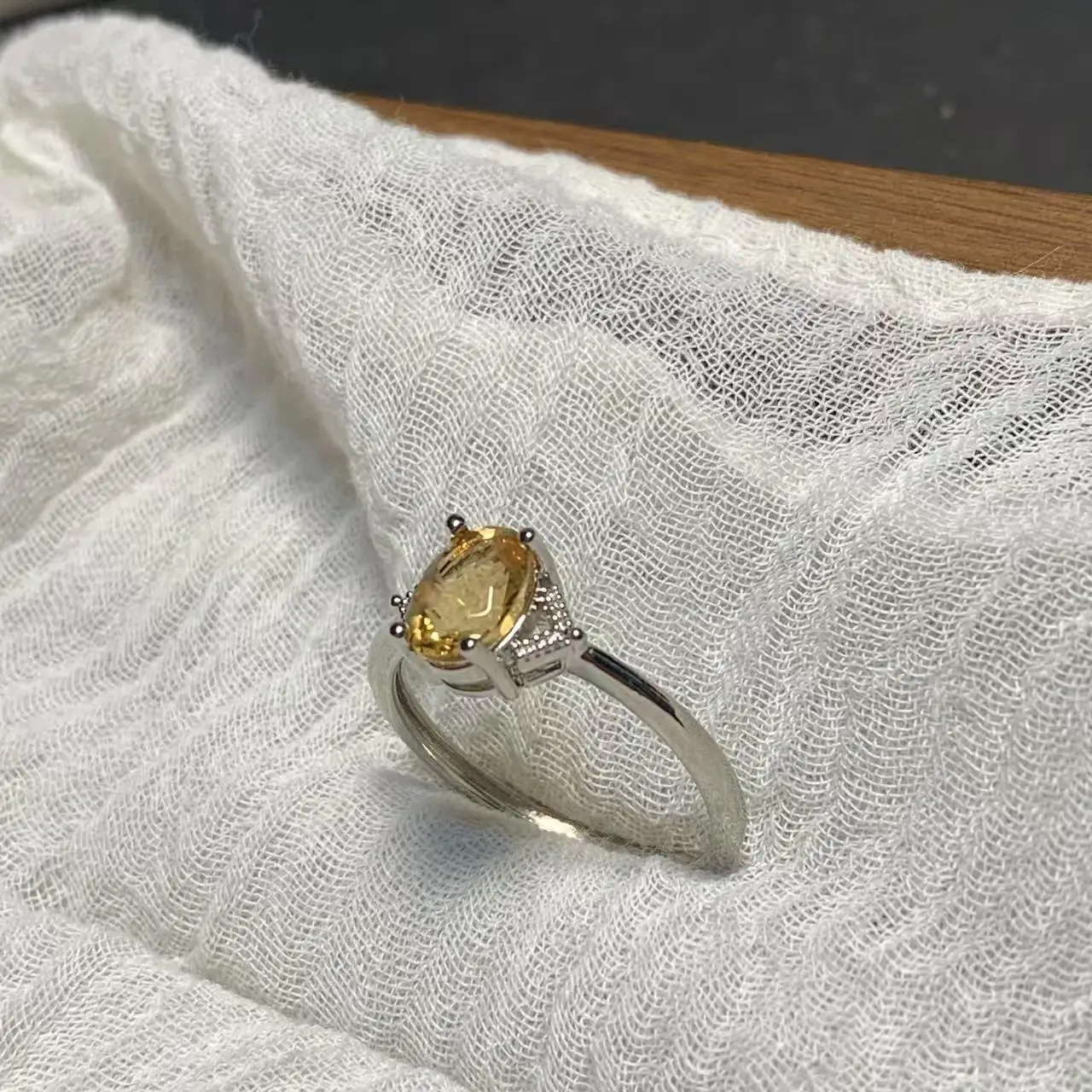 7MM Natural Citrine Ring Adjustable Female Ring Jewelry for Women Gift Wholesale High Quality Vintage Fine