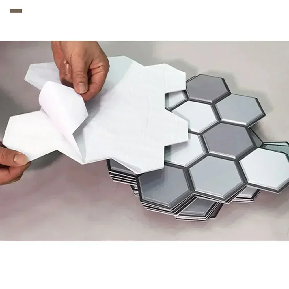 1pcs 3D Hexagon Self -Adhesive Wall Stickers Waterproof Anti-oil Tiles Mosaic Stickers Paper Kitchen Bathroom TV Backdrop