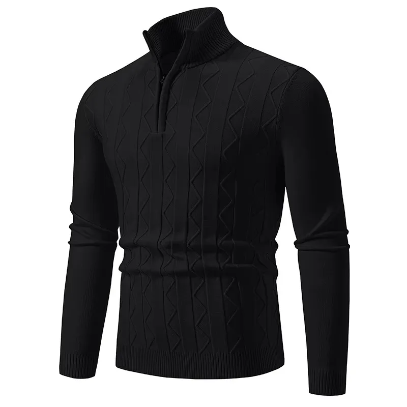 Autumn Quarter Zip Sweater Men's Pullover Knit Long Sleeve Sweater Men Winter Warm Slim Casual Turtleneck Mock Neck Sweaters 2