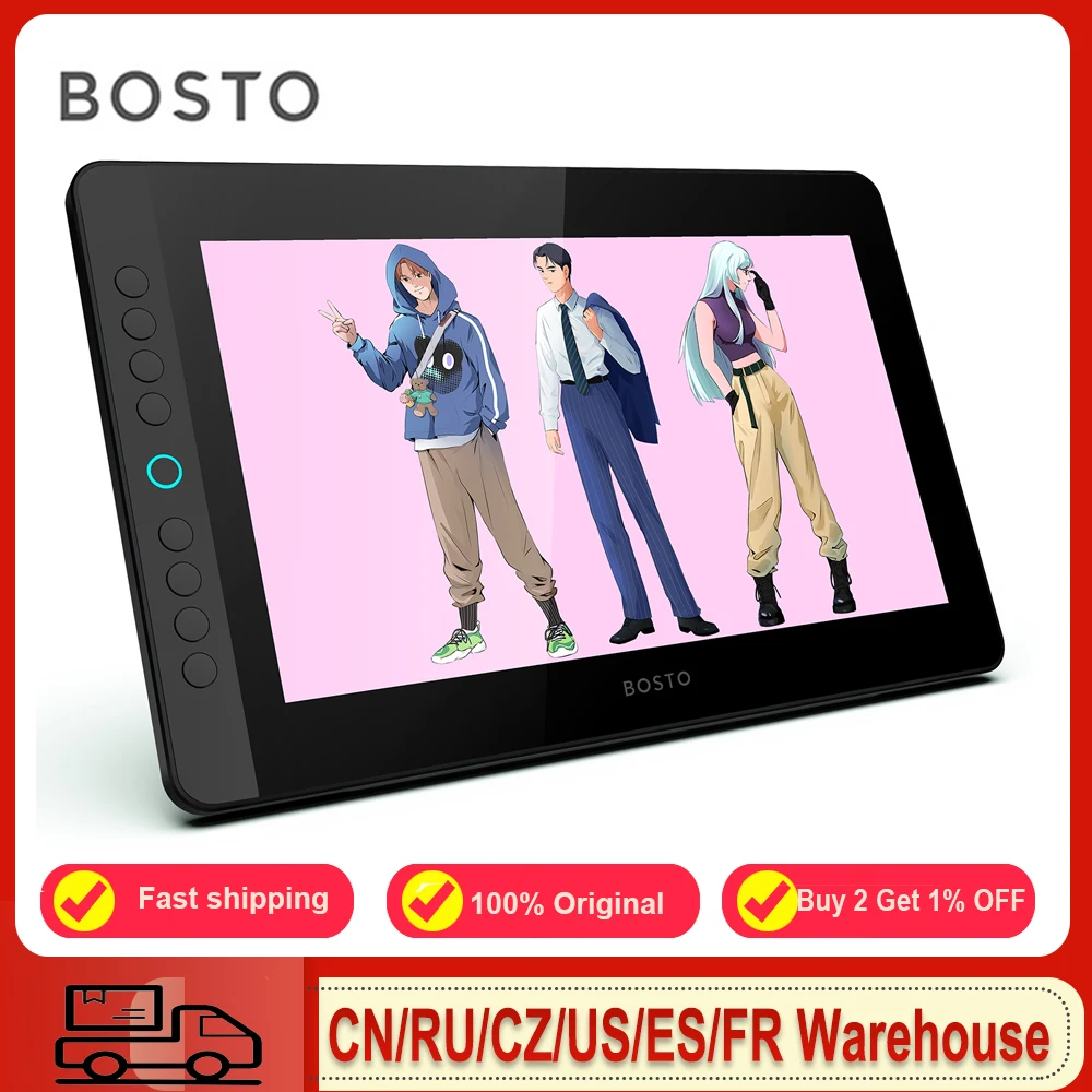 BOSTO BT-13HDK 휴대용 그래픽 드로잉 태블릿, H-IPS LED 스크린 디스플레이, 디지털 아트 드로잉 패드, 8192 압력 레벨, 13.3 인치