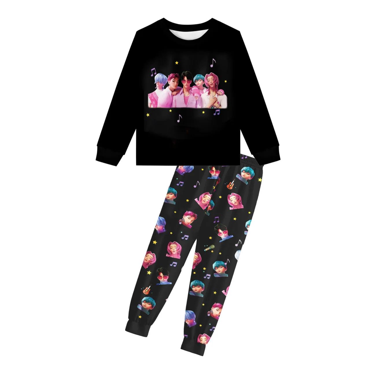 Pyjama 2 Pièces K-POP De-mon Hunters - Pour Garçons Et Filles - T-shirt Manches Courtes + Pantalon - Coton