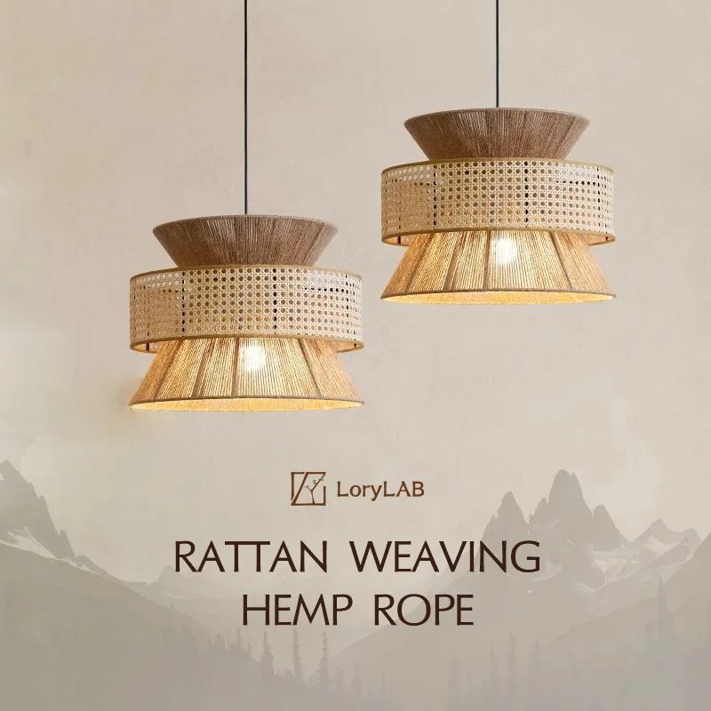 

Handmade hemp Rope Rattan weaving, Wabi-sabi Modern Simple style, Pendant light for Living room, Bedroom, Dining room, Study