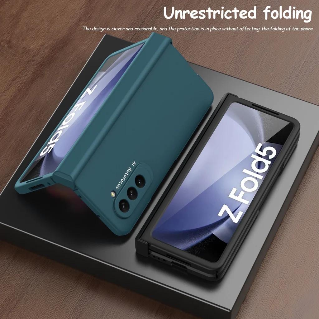 For Samsung Galaxy Z Fold5 Z Fold 4 3 2 5G Gradient Hinge Case Hard Plastic 360 Full Protection Cover with Tempered Glass