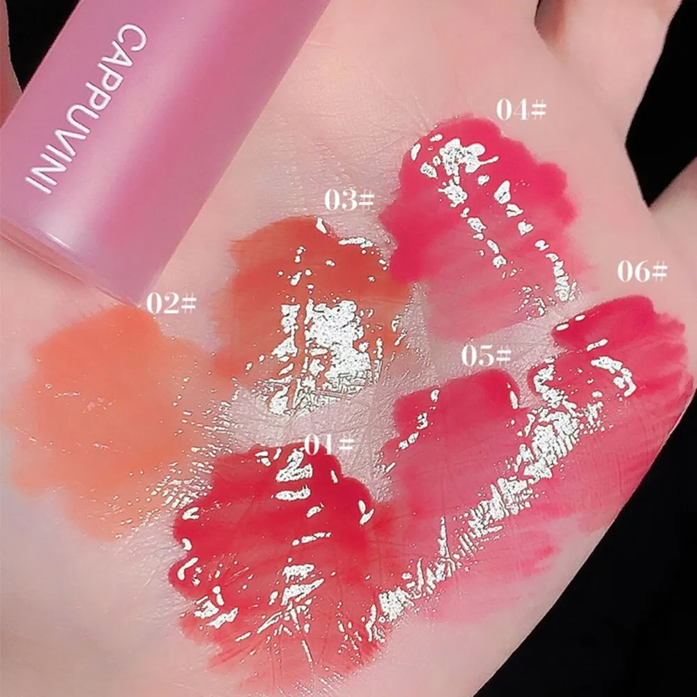 Cappuvini Pink Love Heart Design Lip Glaze Mirror Water Light Glass Transparent Lip Gloss Moisturizing Female Cute Lipstick