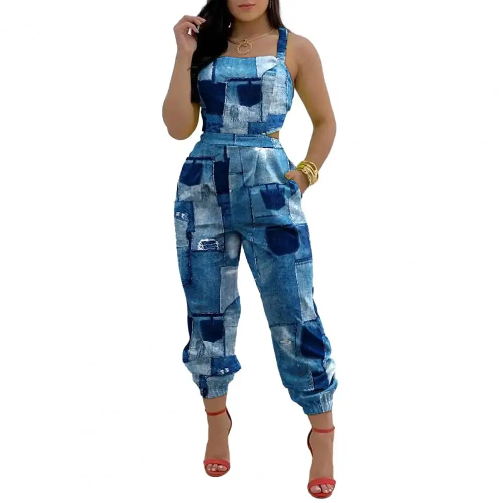 

Fashion Long Playsuits Off Shoulder Ankle-Length Jumpsuit Summer Women Print Rompers