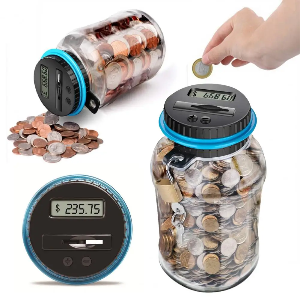 Money Box with Lcd Screen Capacity Coin Container Digital Lcd Counter Piggy Bank with Lock Secure 2.5l Plastic Coin for Home 2