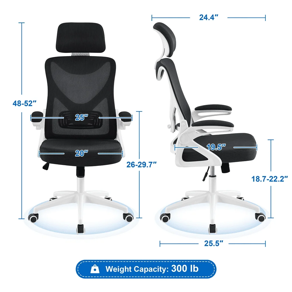 High Back Ergonomic Mesh Office Chair With Adjustable Padded Headrest White/Black Furniture Computer Armchair Chairs Gaming 2